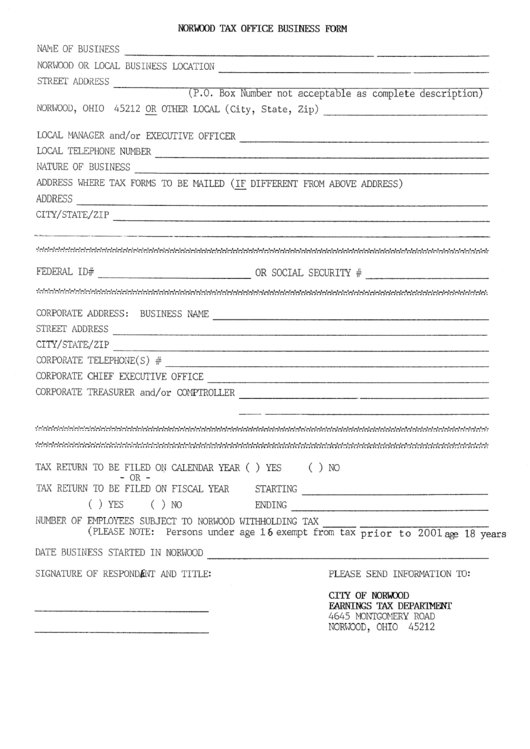 Norwood Tax Office Business Form printable pdf download