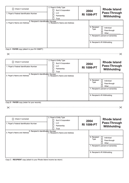 Form Ri 1099Pt Rhode Island PassThrough Withholding 2004