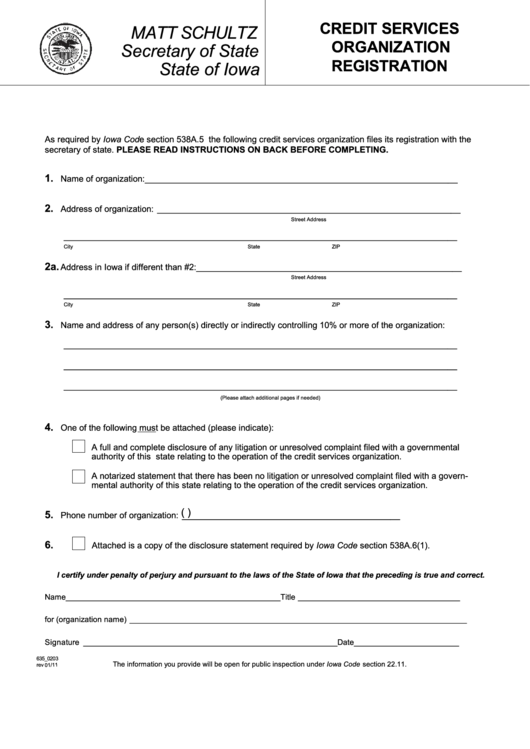 Fillable Form 635_0203 Credit Services Organizations Registration
