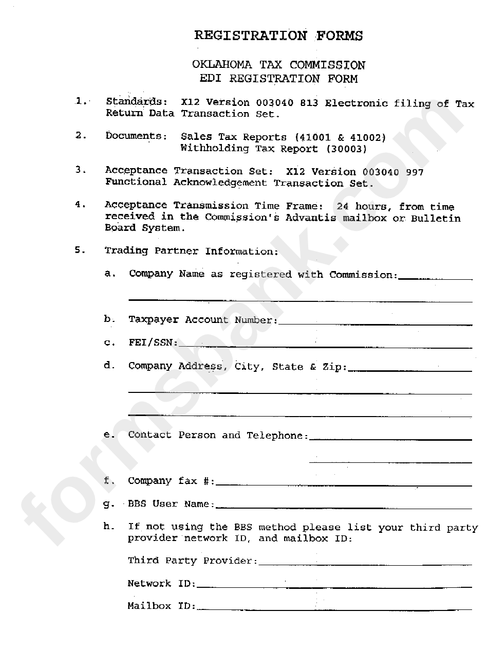 Edi Registration Form Oklahoma Tax Commission printable pdf download