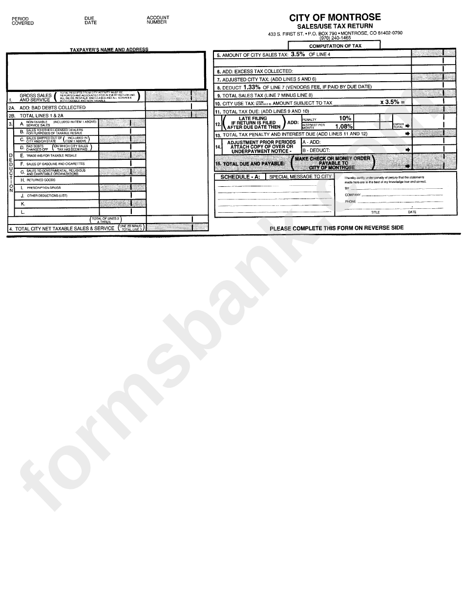 Sales/use Tax Return City Of Montrose printable pdf download