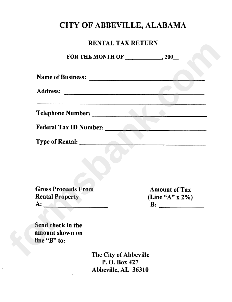 Rental Tax Return Form City Of Abbeville printable pdf download