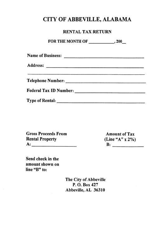 Rental Tax Return Form City Of Abbeville printable pdf download