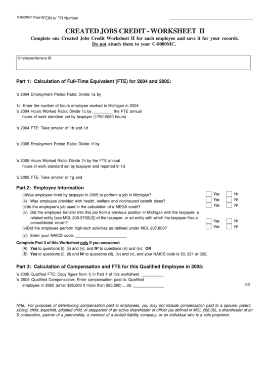 Fillable Form C8000mc Created Jobs Credit Worksheet