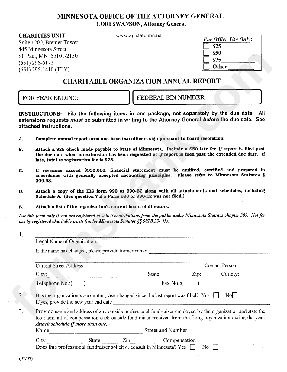 Charitable Organization Annual Report Minnesota Attorney General
