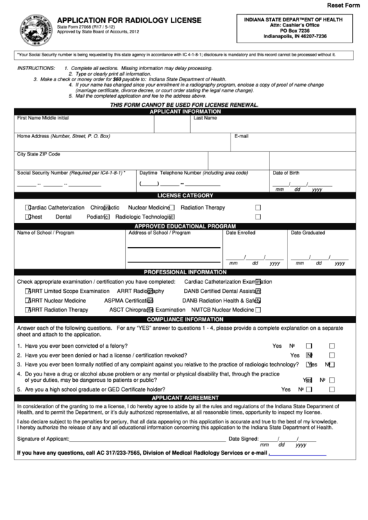 Fillable Form 27068 Application For Radiology License Indiana State