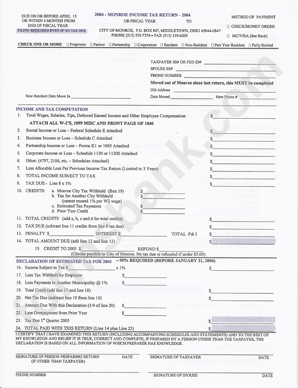 2004 Monroe Tax Return Form Ohio printable pdf download