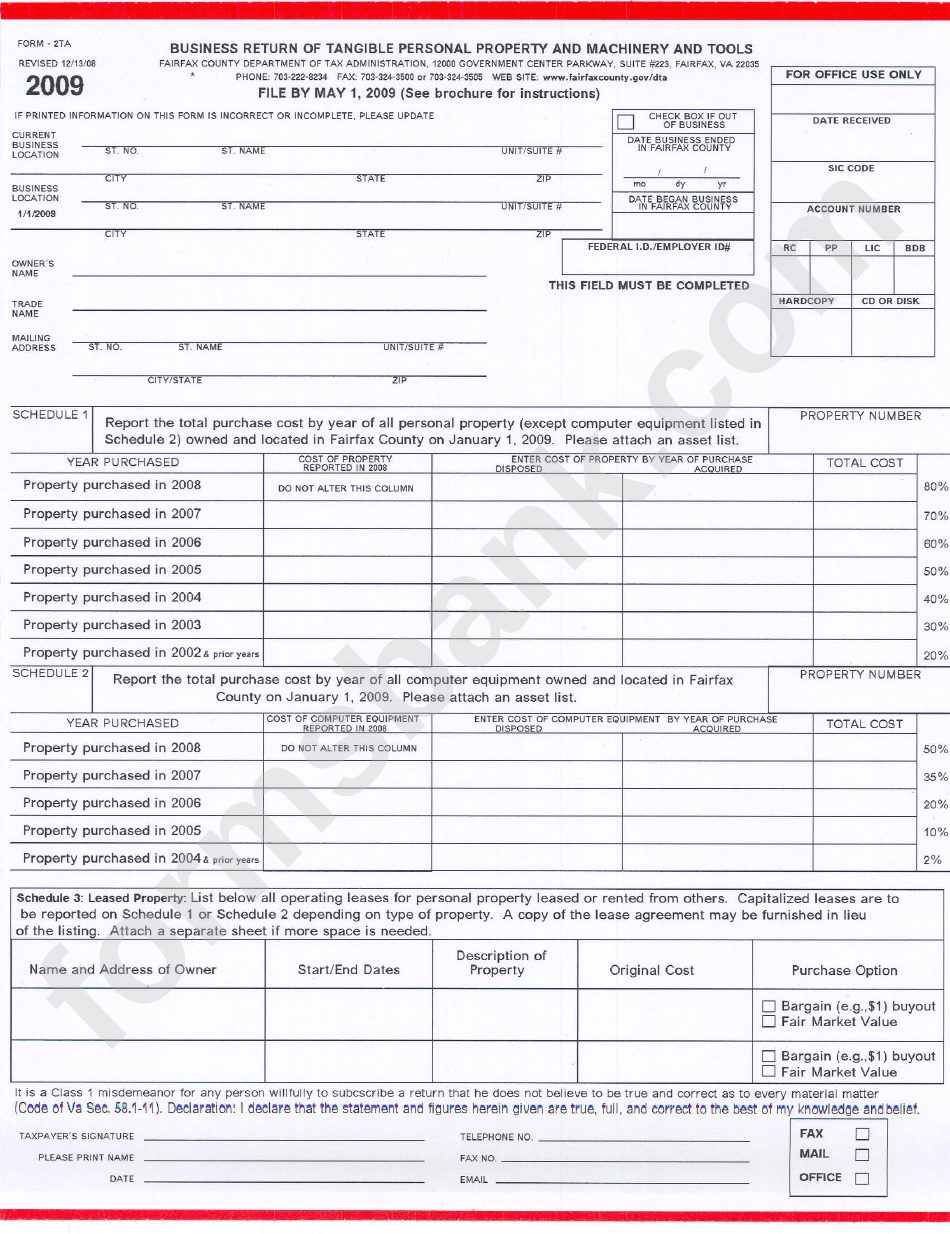 Form2ta Business Return Of Tangible Personal Property And Machinery