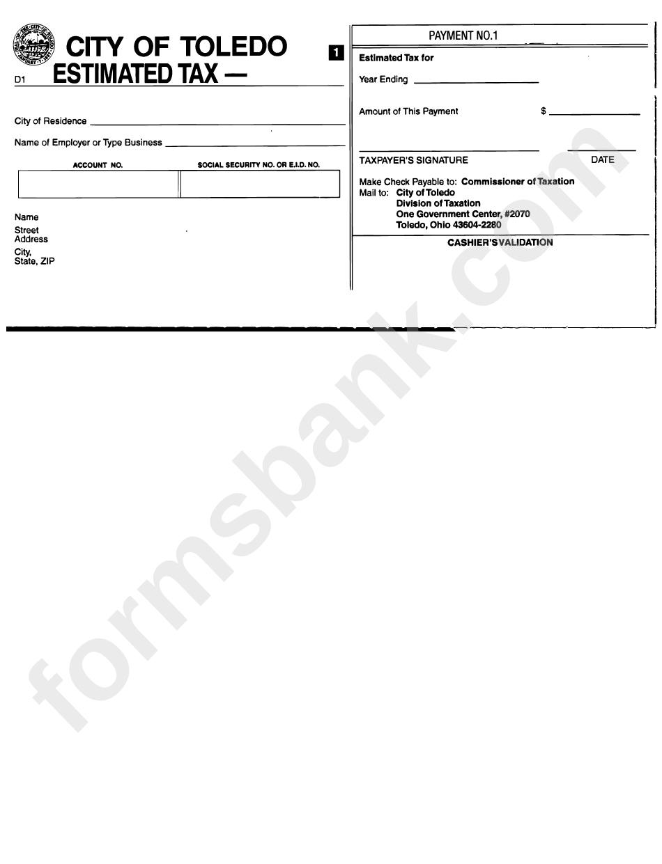 City Of Toledo Estimated Tax Form Ohio Division Of Taxation printable