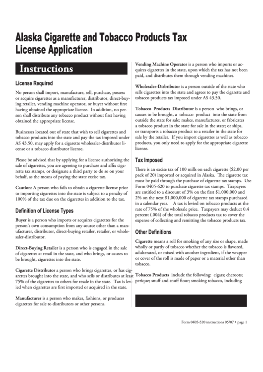 Form 0405520 Alaska Cigarette And Tobacco Products Tax License