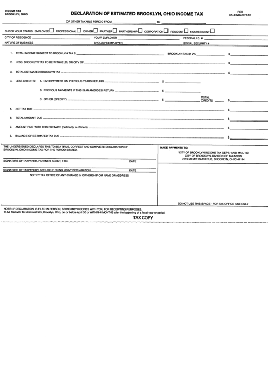 Declaration Of Estimated Brooklin Ohio Tax printable pdf download