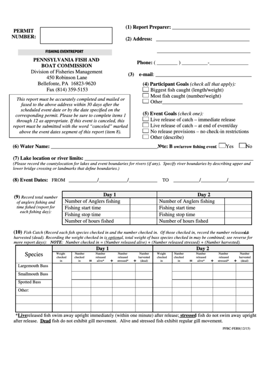 Form PfbcFer8 Pennsylvania Fish And Boat Commission printable pdf