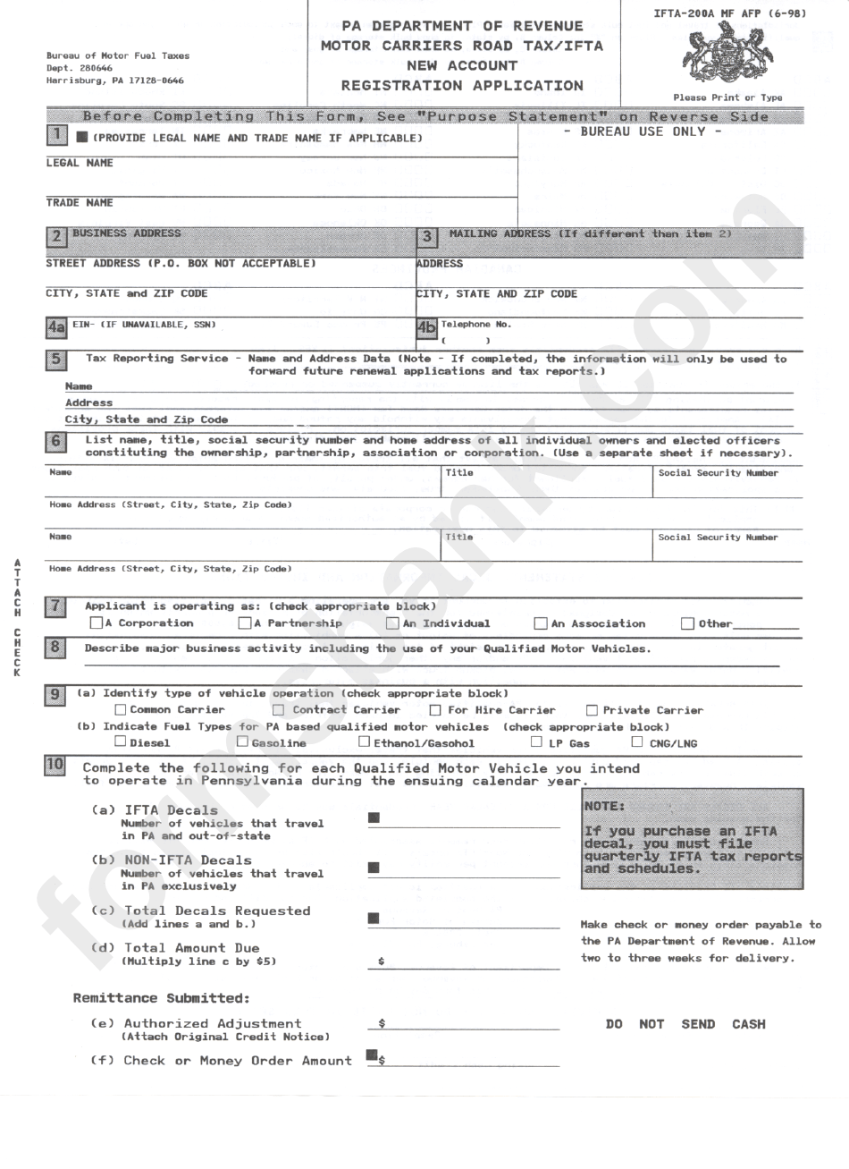 Form Ifta200a Motor Carriers Road Tax/ifta New Account Registration