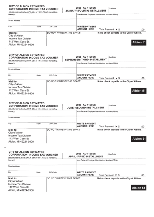 Form Al1120es City Of Albion Estimated Corporation Tax