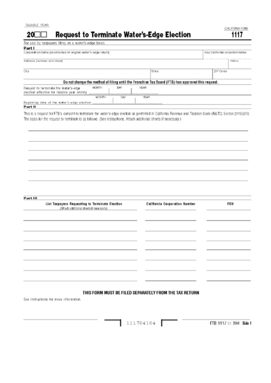 Form 1117 Request To Terminate Water'SEdge Election 2004 printable