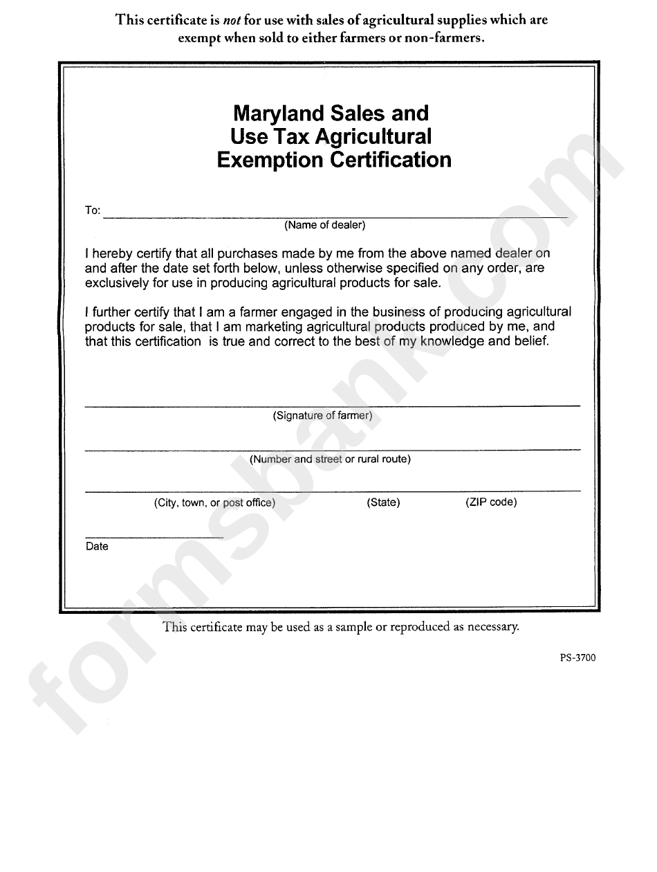 Form Ps3700 Sales And Use Tax Agricultural Exemption Certificate