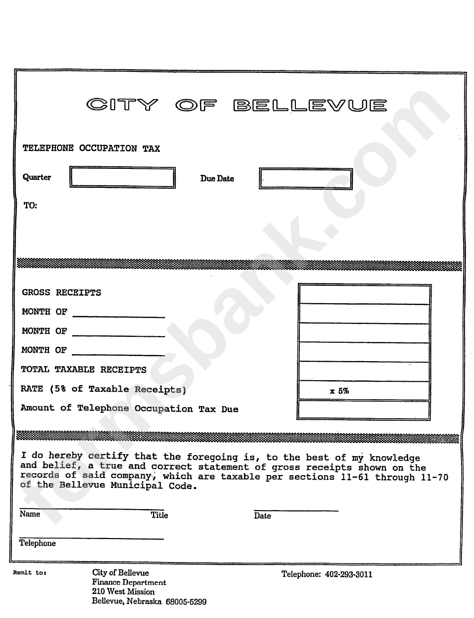 Telephone Occupation Tax City Of Bellevue printable pdf download
