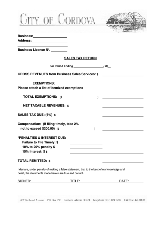 Sales Tax Return Form City Of Cordova printable pdf download
