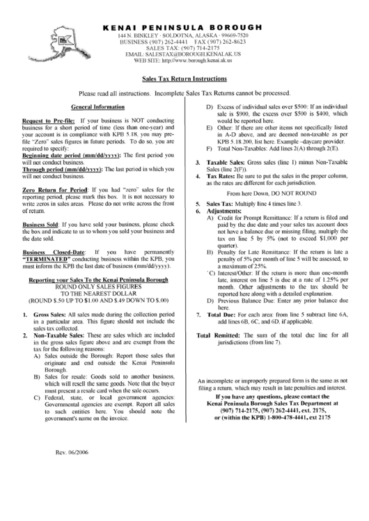 Sales Tax Return Instructions State Of Alaska printable pdf download