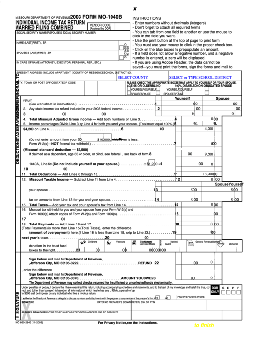 Fillable Form Mo1040b Individual Tax Return Married Filing
