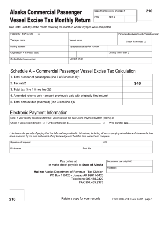 Vessel Excise Tax Monthly Return Form printable pdf download