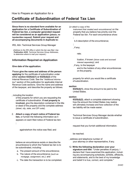 Certificate Of Subordination Of Federal Tax Lien printable pdf download