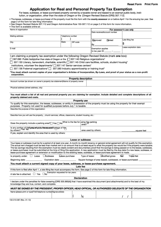 Fillable Form 150310087 Application For Real And Personal Property