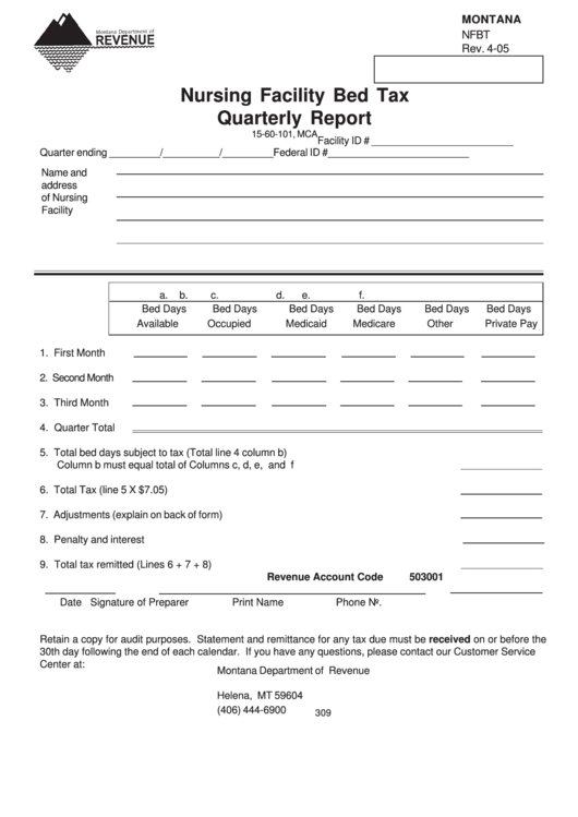 Form Nfbt Nursing Facility Bed Tax Quarterly Report Form Montana