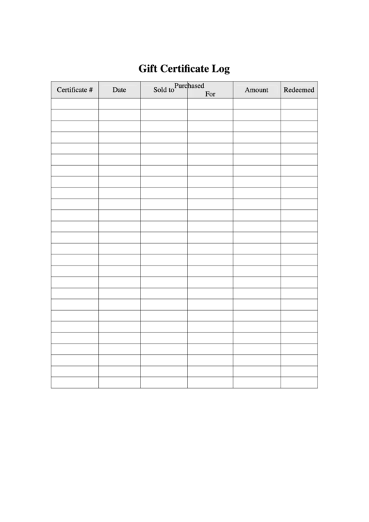 Gift Certificate Log printable pdf download