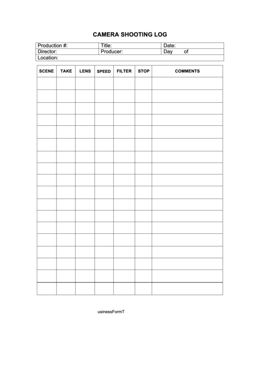 Camera Shooting Log printable pdf download