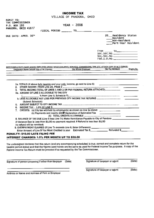 Tax Village Of Pandora 2008 printable pdf download