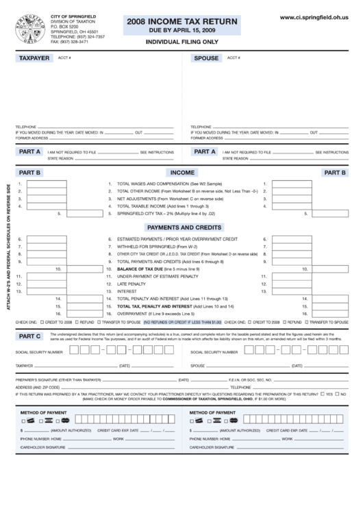 Tax Return 2008 City Of Springfield printable pdf download
