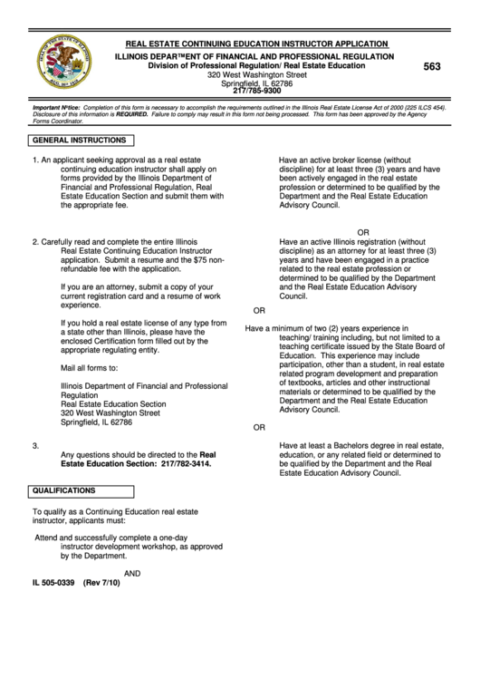 Form Il 5050339 Real Estate Continuing Education Instructor Application printable pdf download
