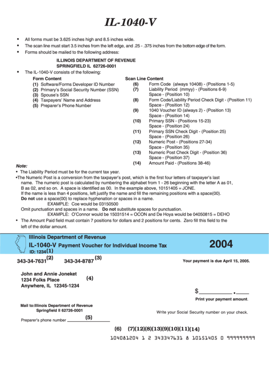 Form Il1040V Payment Voucher For Individual Tax Illinois Department Of Revenue