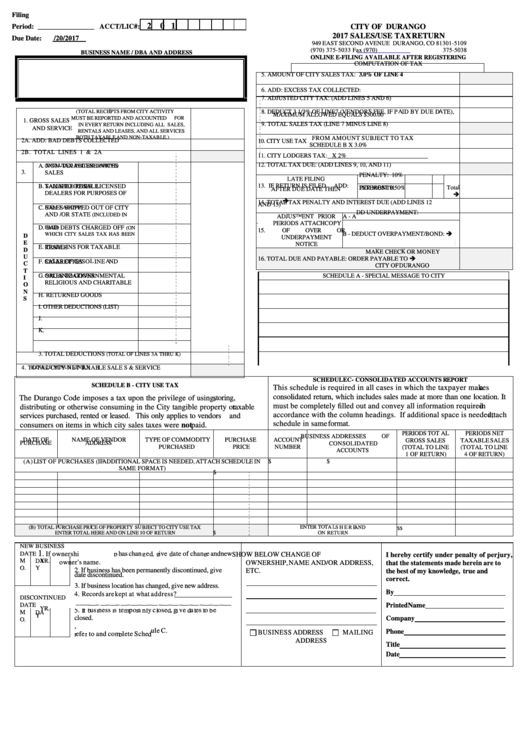 Sales/use Tax Return City Of Durango 2017 printable pdf download