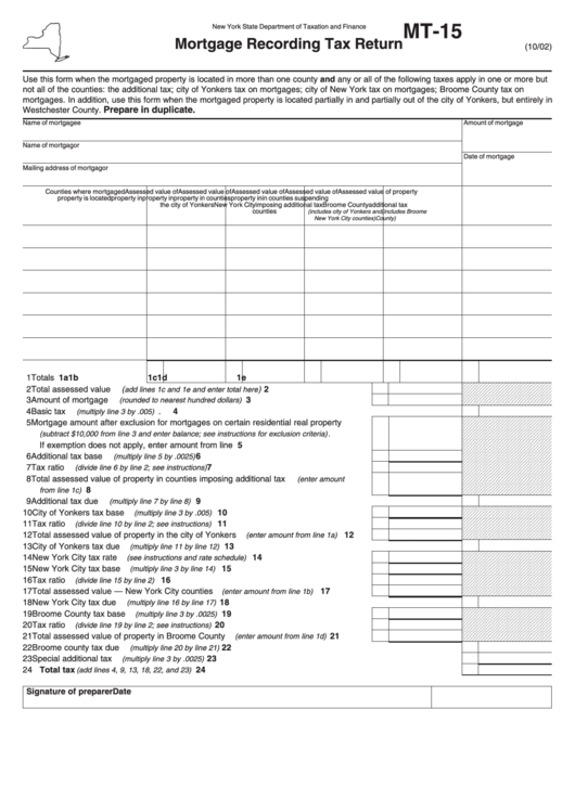 Form Mt15 Mortgage Recording Tax Return printable pdf download
