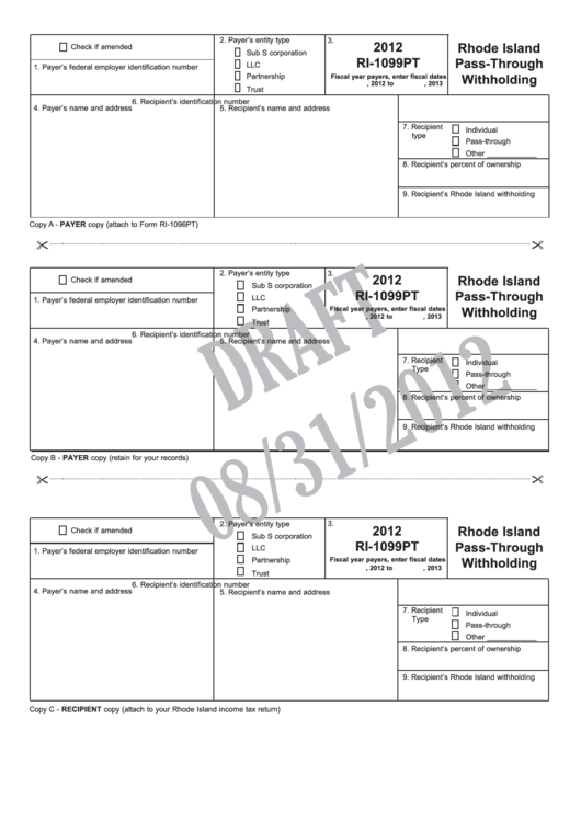 Form Ri1099pt Draft Rhode Island PassThrough Withholding 2012
