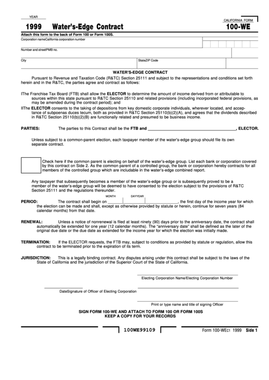 California Form 100We Water'SEdge Contract 1999 printable pdf