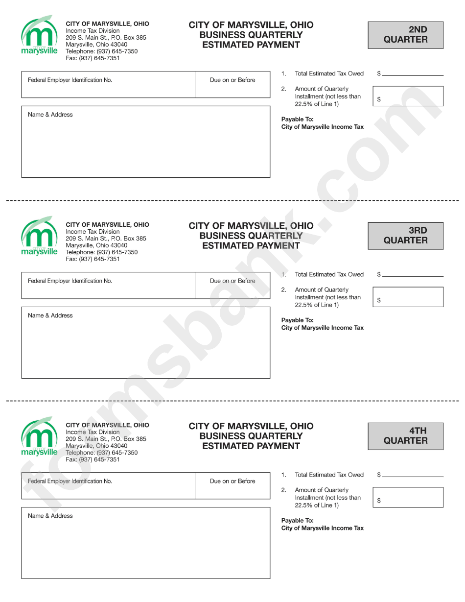 Fillable Business Quarterly Estimated Payment Form Ohio Tax Division printable pdf download