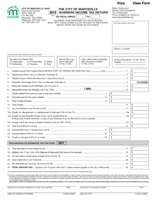 Fillable Business Tax Return Form Ohio Tax Division