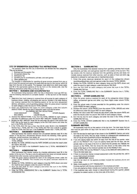 City Of Bremerton Quarterly Tax Instructions printable pdf download