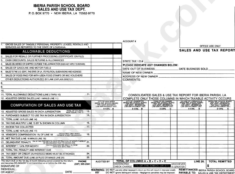 Sales And Use Tax Report Iberia Parish School Board Sales And Use Tax