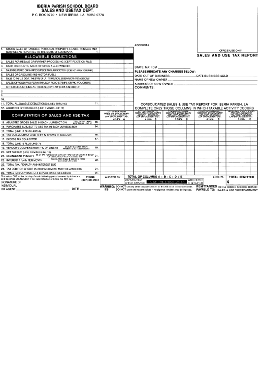 Sales And Use Tax Report Iberia Parish School Board Sales And Use Tax