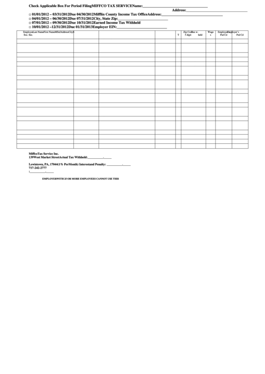 Earned Tax Withheld Mifflin County Tax Office printable