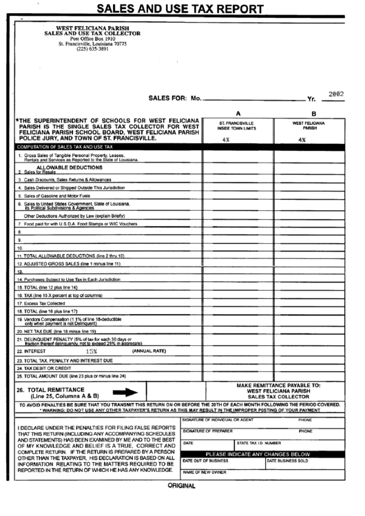 Sales And Use Tax Report West Feliciana Parish Sales And Use Tax