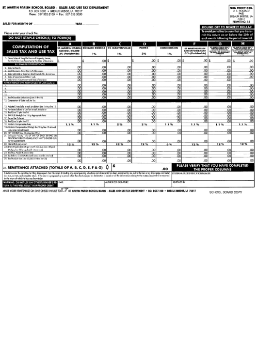 Computation Of Sales Tax And Use Tax St.martin Parish School Board