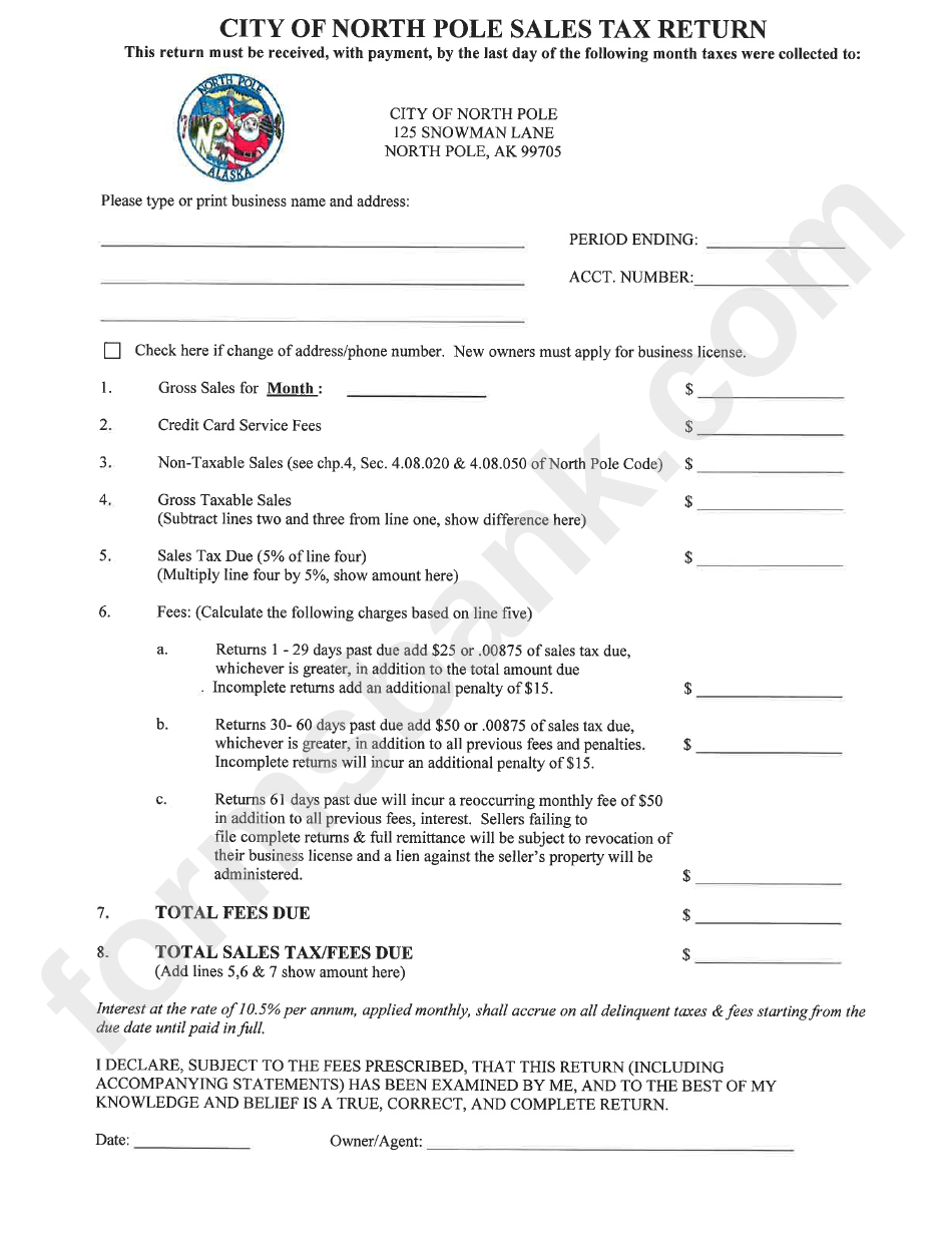 Sales Tax Return City Of North Pole printable pdf download