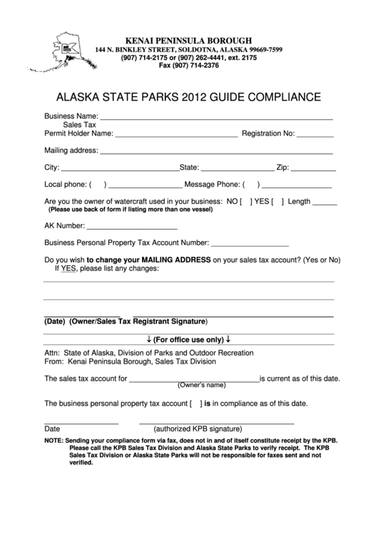 Alaska State Parks 2012 Guide Compliance Kenai Peninsula Borough