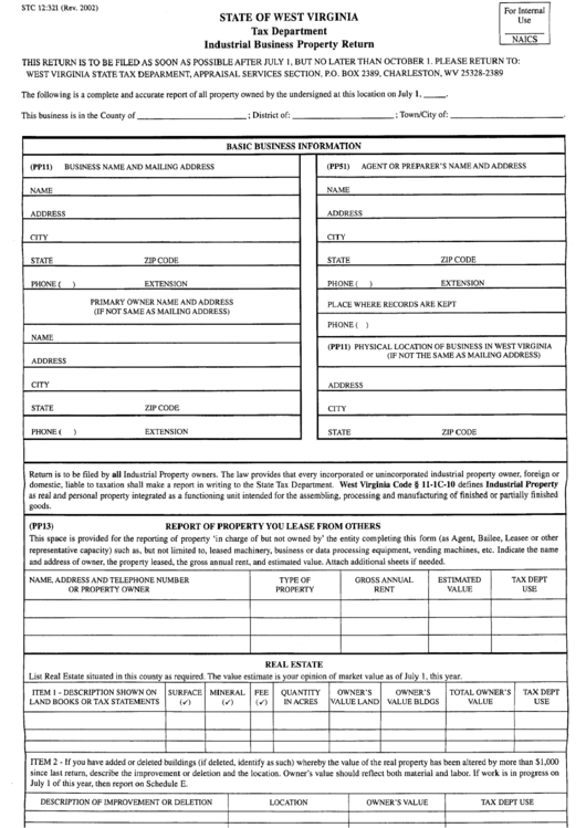 Form Stc 12321 Industrial Business Property Return printable pdf
