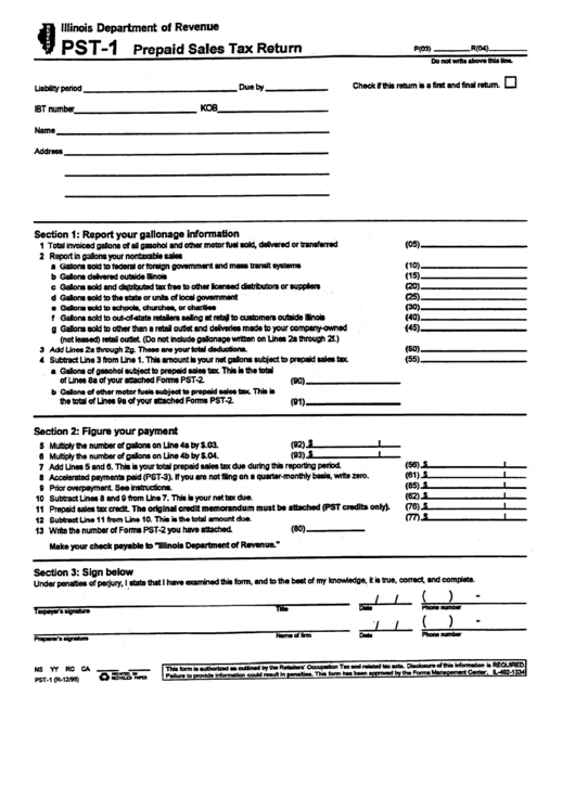 Form Pst1 Prepaid Sales Tax Return Illinois Department Of Revenue